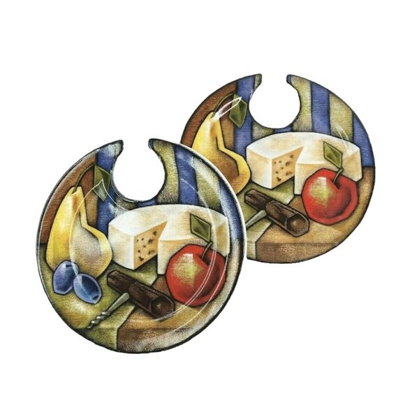 Appetizer Plate Wine Glass Stemware Holders Party Dish 2 pc Joie Stoneware 7" - Picture 1 of 6